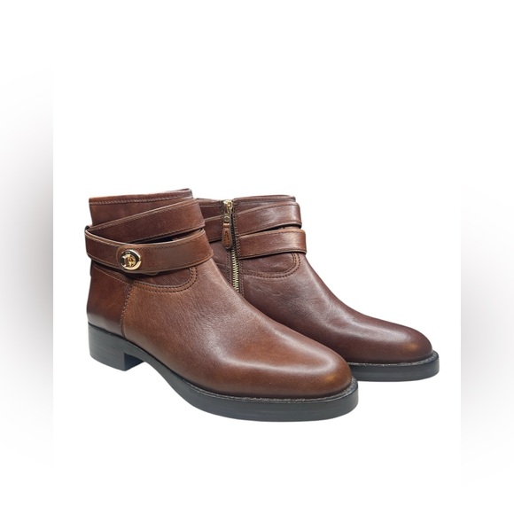 Coach Brown Leather Elton Ankle Boots Booties 7 - Picture 1 of 5